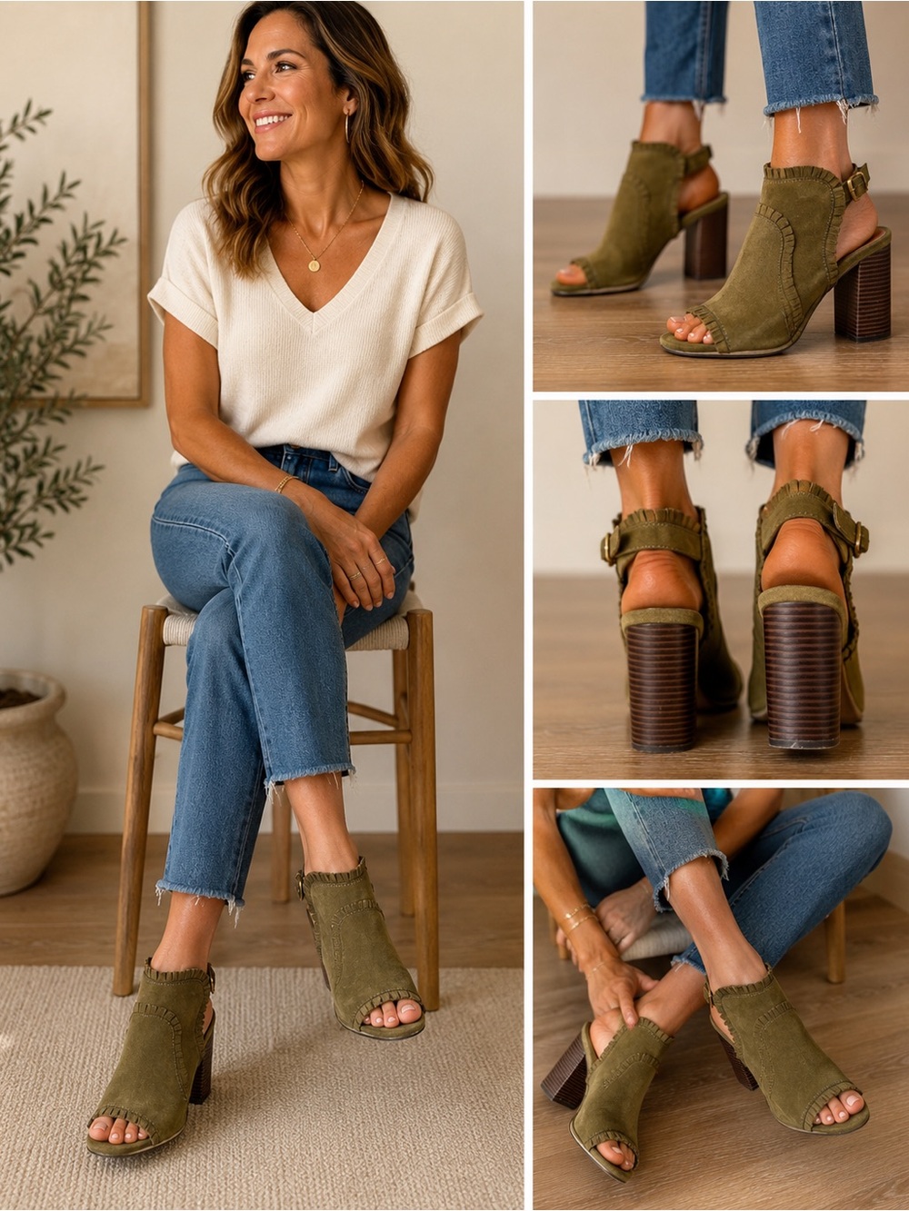 MIA Olive Green Suede Fringe Open-Toe Heels